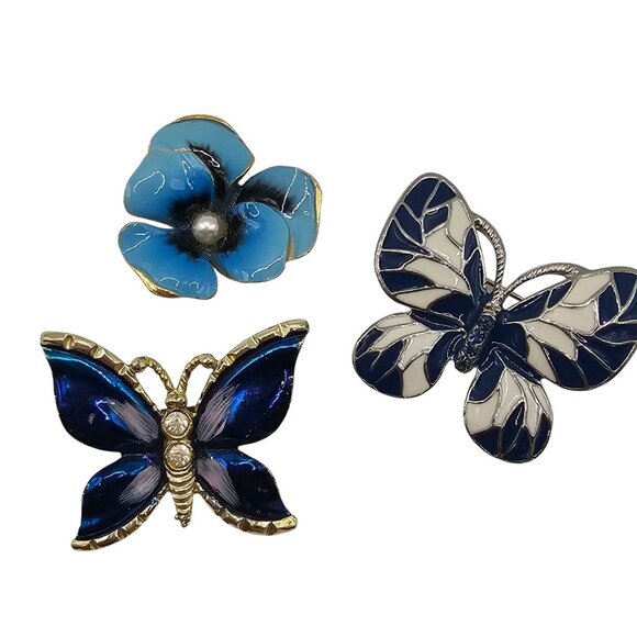 VTG Brooch 3PC Set Silver Tone Whimsy Fairycore Enchanting Butterfly Florals Pin - Picture 2 of 13